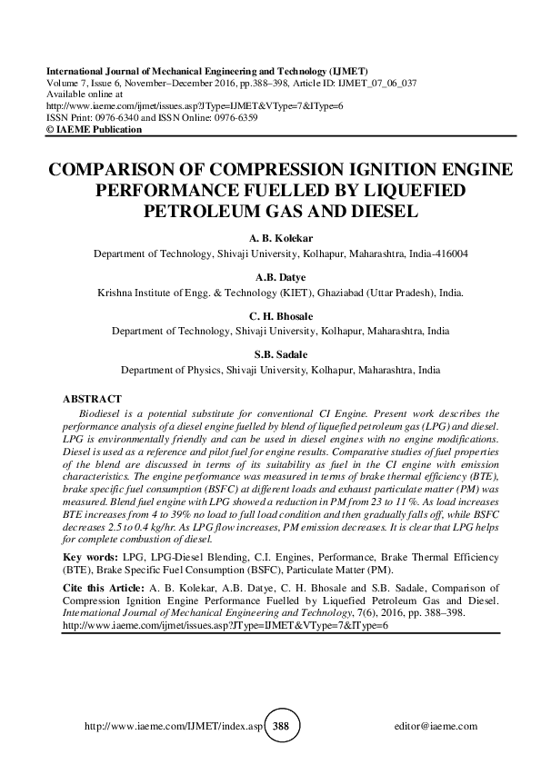 (PDF) COMPARISON OF COMPRESSION IGNITION ENGINE PERFORMANCE FUELLED BY