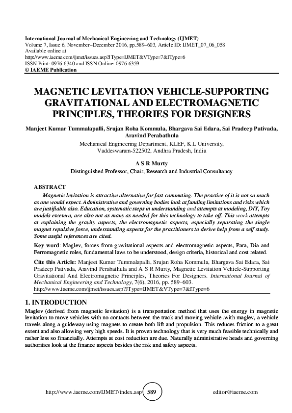(PDF) LEVITATION VEHICLESUPPORTING GRAVITATIONAL AND