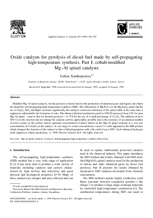 (PDF) Oxide catalysts for pyrolysis of diesel fuel made by self ...