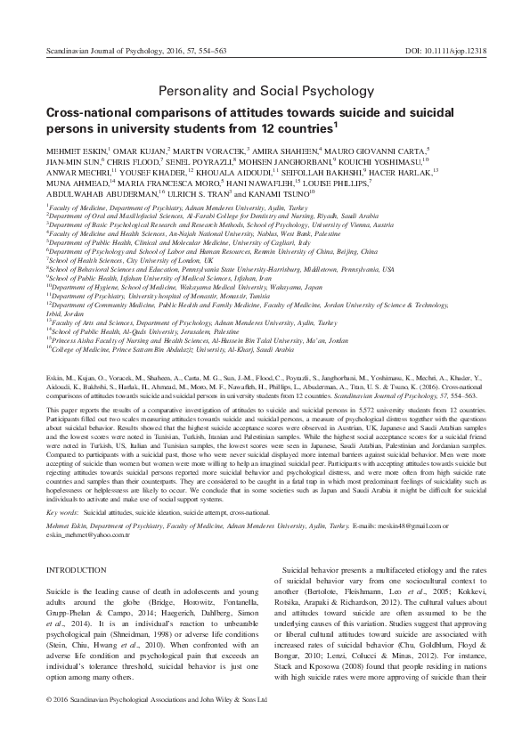 (PDF) Cross-national comparisons of attitudes towards suicide and ...