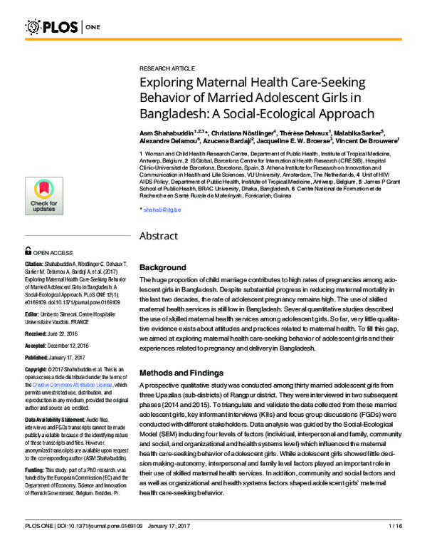 (PDF) Exploring Maternal Health Care-Seeking Behavior of Married ...