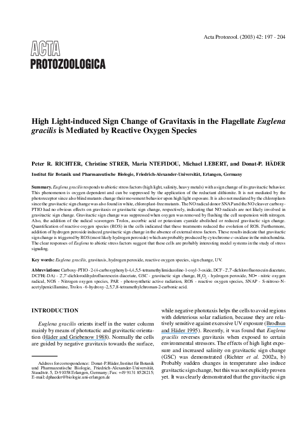 (PDF) High light-induced sign change of gravitaxis in the flagellate ...