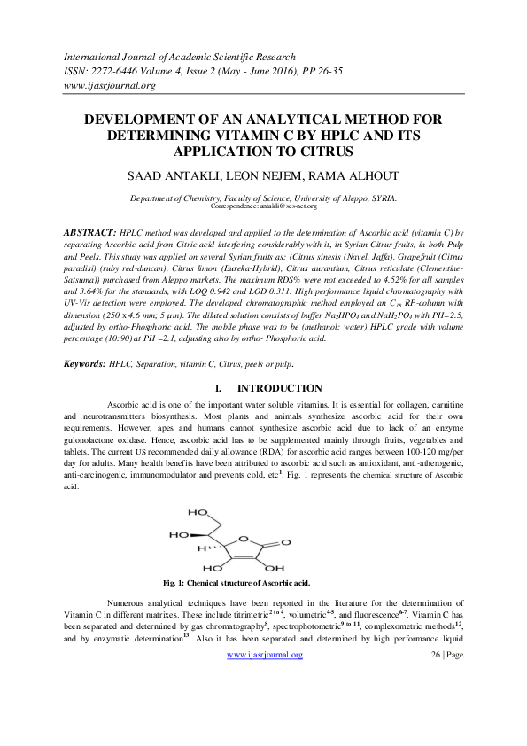 (PDF) DEVELOPMENT OF AN ANALYTICAL METHOD FOR DETERMINING VITAMIN C BY