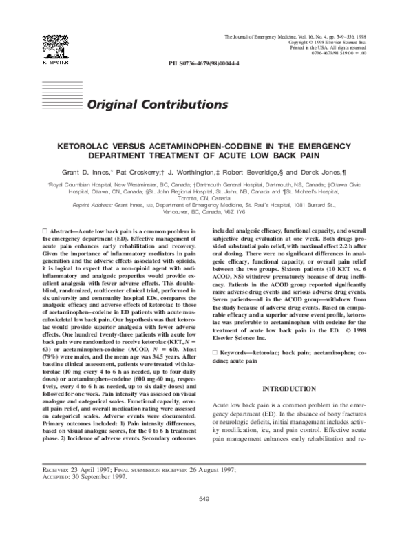 (PDF) Ketorolac versus acetaminophencodeine in the emergency