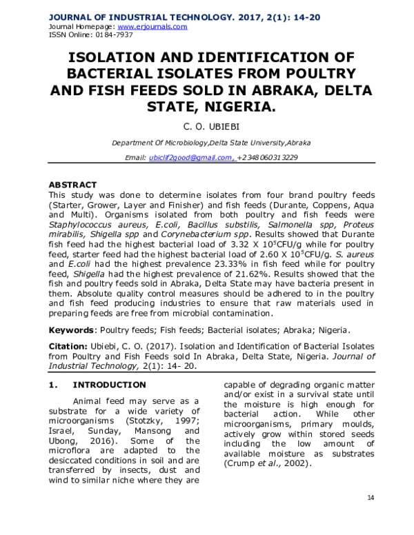 (PDF) ISOLATION AND IDENTIFICATION OF BACTERIAL ISOLATES FROM POULTRY ...