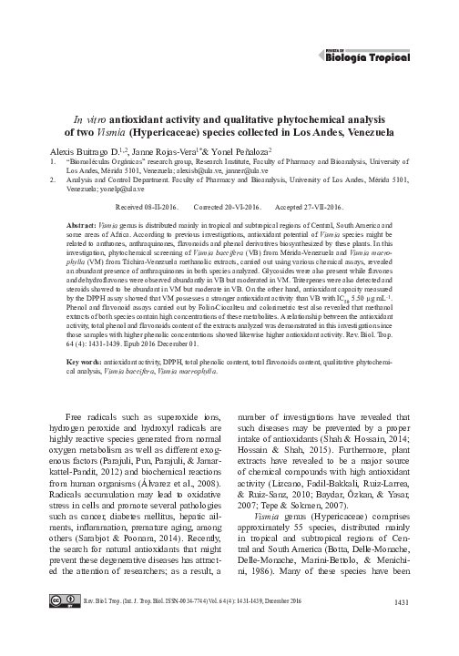 (PDF) In vitro antioxidant activity and qualitative phytochemical ...
