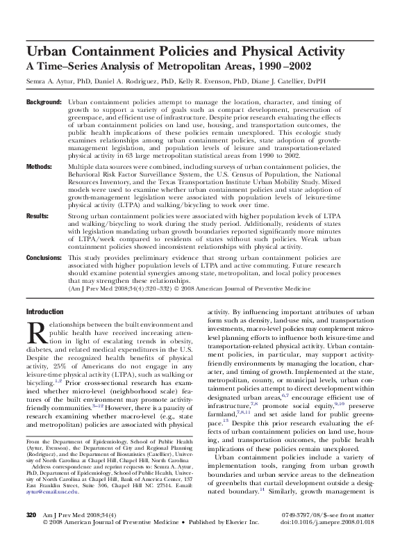 (PDF) Urban Containment Policies and Physical Activity Daniel A