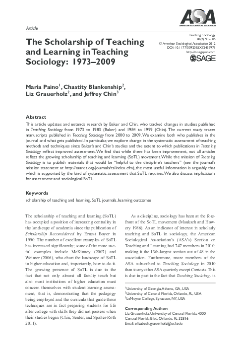 (PDF) The Scholarship of Teaching and Learning in Teaching Sociology ...