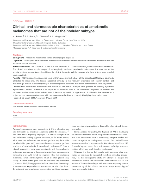 (PDF) Clinical and dermoscopic characteristics of amelanotic melanomas ...