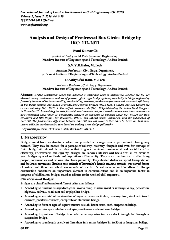 (PDF) Analysis and Design of Prestressed Box Girder Bridge by IRC: 112-2011