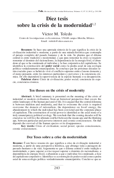 (PDF) Diez tesis sobre la crisis de la modernidad