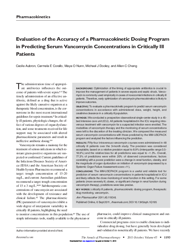 (PDF) Evaluation of the Accuracy of a Pharmacokinetic Dosing Program in ...