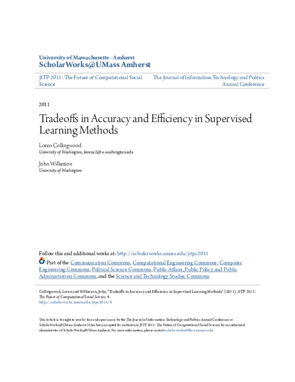 (PDF) Tradeoffs in Accuracy and Efficiency in Supervised Learning Methods