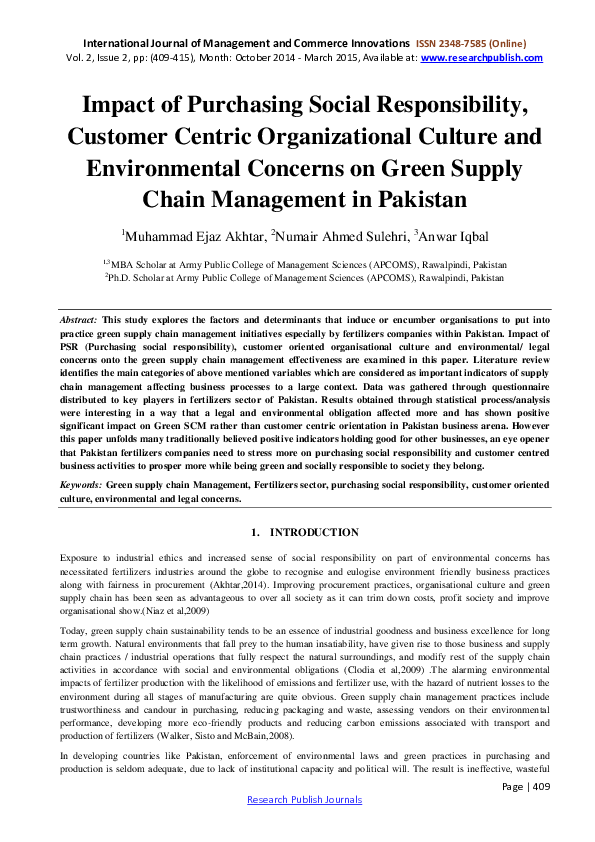 (PDF) Impact of Purchasing Social Responsibility, Customer Centric