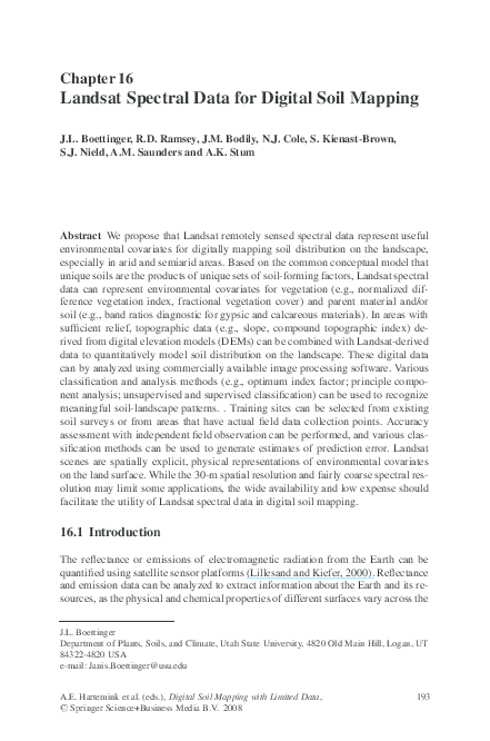 (PDF) Landsat Spectral Data for Digital Soil Mapping