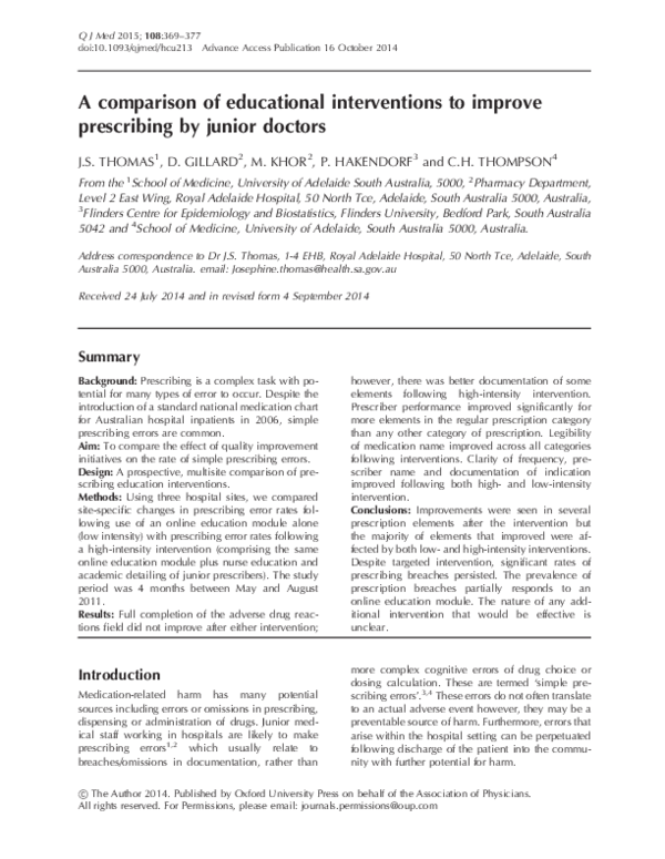 (PDF) A comparison of educational interventions to improve prescribing ...