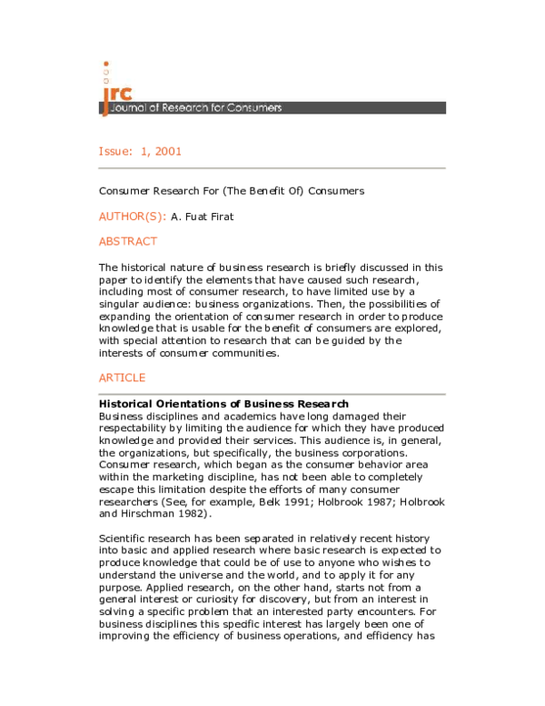 (PDF) Consumer Research For (The Benefit Of) Consumers