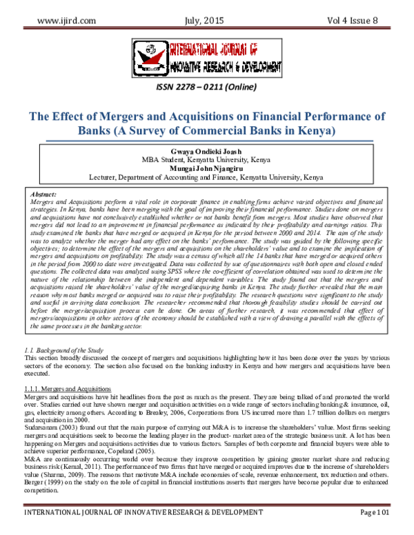 (PDF) The Effect of Mergers and Acquisitions on Financial Performance ...