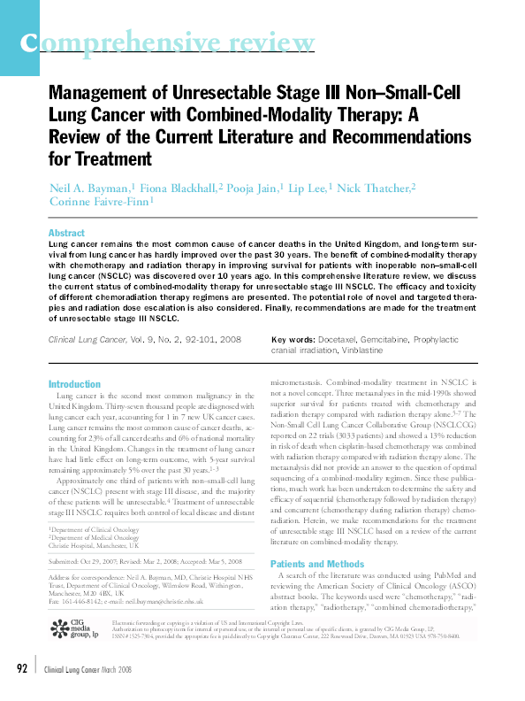 (PDF) Management of Unresectable Stage III Non–Small-Cell Lung Cancer ...
