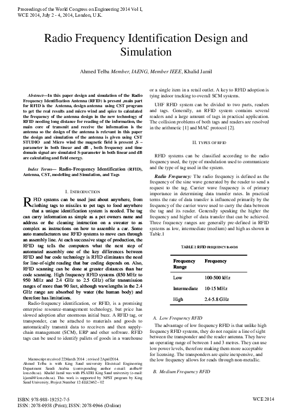 (PDF) Radio Frequency Identification Design and Simulation Panod
