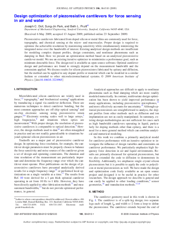 (PDF) Design optimization of piezoresistive cantilevers for force ...