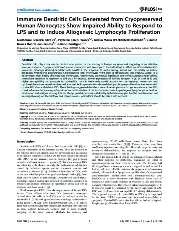 (PDF) Immature Dendritic Cells Generated from Cryopreserved Human ... - Cryopreserved Snake Dendritic Cells In Research