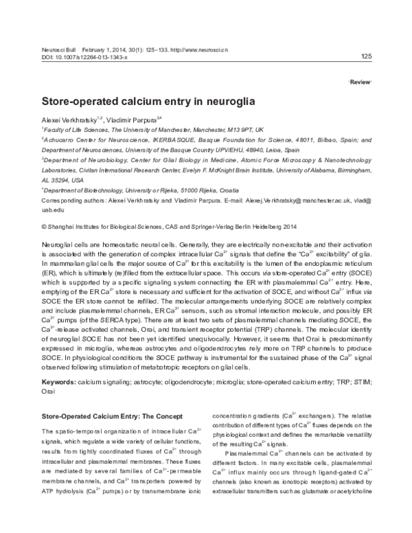 (PDF) Store-operated calcium entry in neuroglia