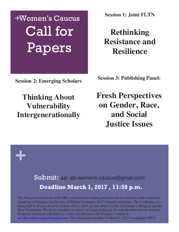 (PDF) Women's Caucus at AAR & SBL Call for Paper Elaine Nogueira