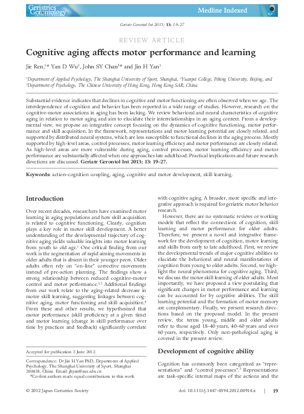 (PDF) Cognitive aging affects motor performance and learning