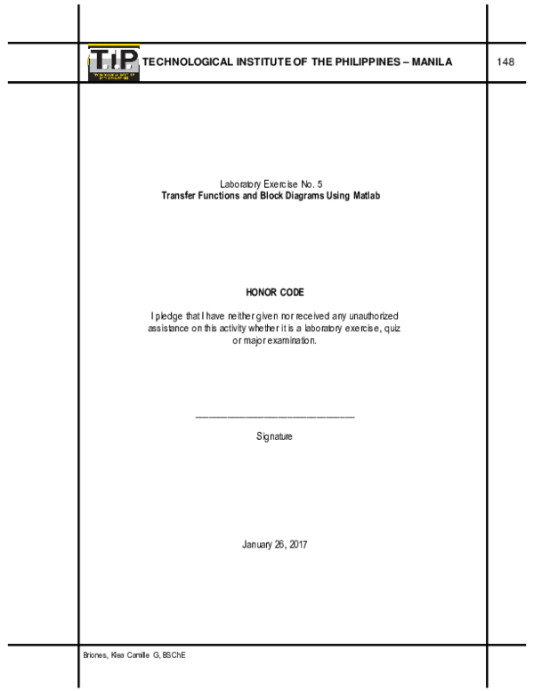 (PDF) Exercise 5 Transfer Functions and Block Diagrams Using Matlab