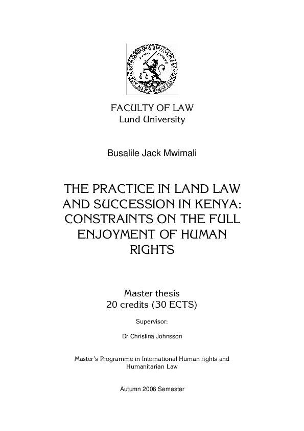 (PDF) THE PRACTICE IN LAND LAW AND SUCCESSION IN KENYA CONSTRAINTS ON