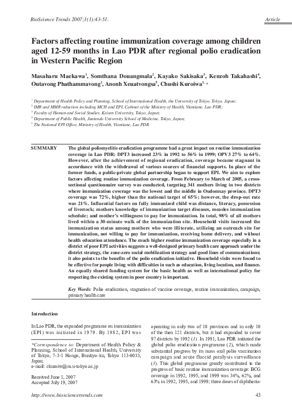 (PDF) Factors affecting routine immunization coverage among children