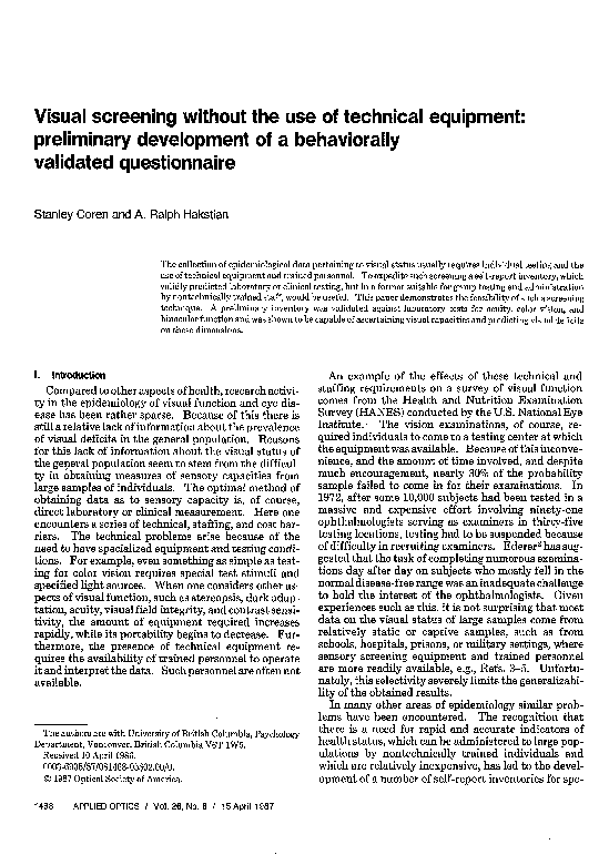 (PDF) Visual screening without the use of technical equipment ...