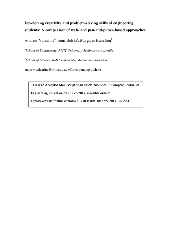 (PDF) Developing creativity and problem-solving skills of engineering ...