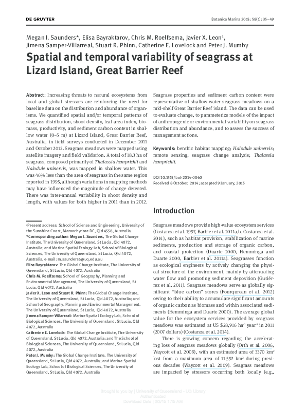 (PDF) Spatial and temporal variability of seagrass at Lizard Island ...