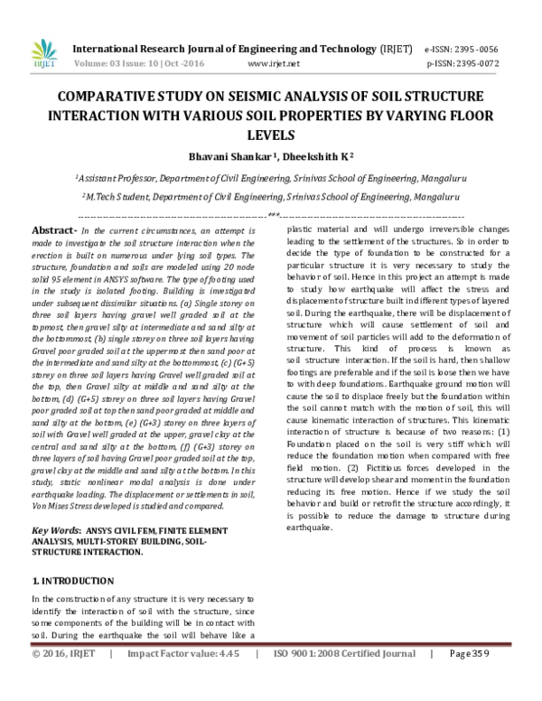 (PDF) STUDY ON SEISMIC ANALYSIS OF SOIL STRUCTURE