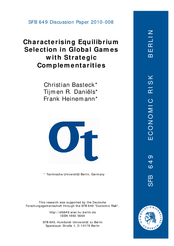 (PDF) Characterising equilibrium selection in global games with ...