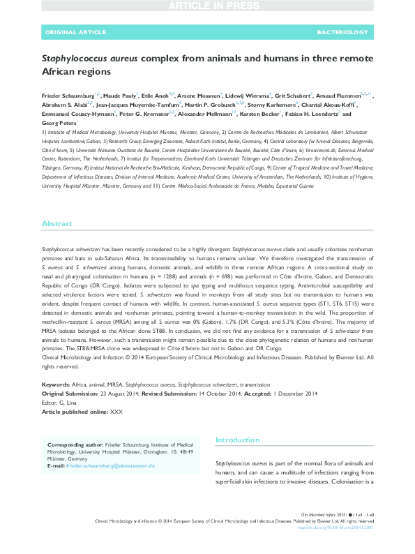 (PDF) Staphylococcus aureus complex from animals and humans in three ...