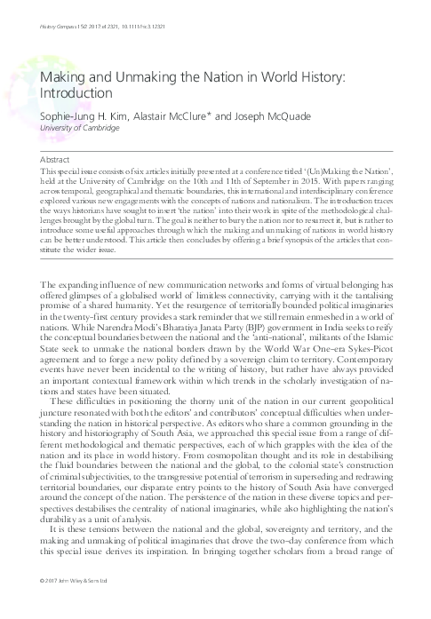 (PDF) Making and Unmaking the Nation in World History: Introduction