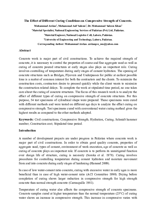 (DOC) The Effect of Different Curing Conditions on Compressive Strength ...