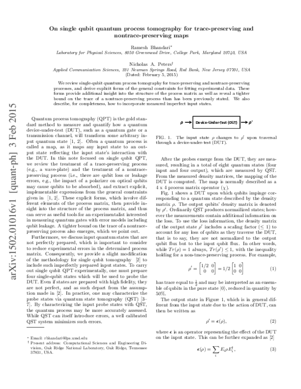 (PDF) On single qubit quantum process tomography for trace-preserving ...