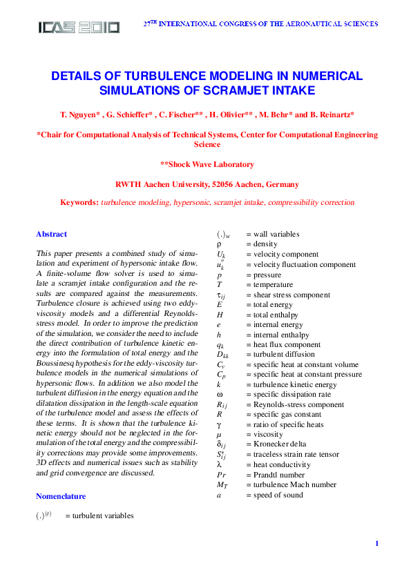 (PDF) DETAILS OF TURBULENCE MODELING IN NUMERICAL SIMULATIONS OF ...