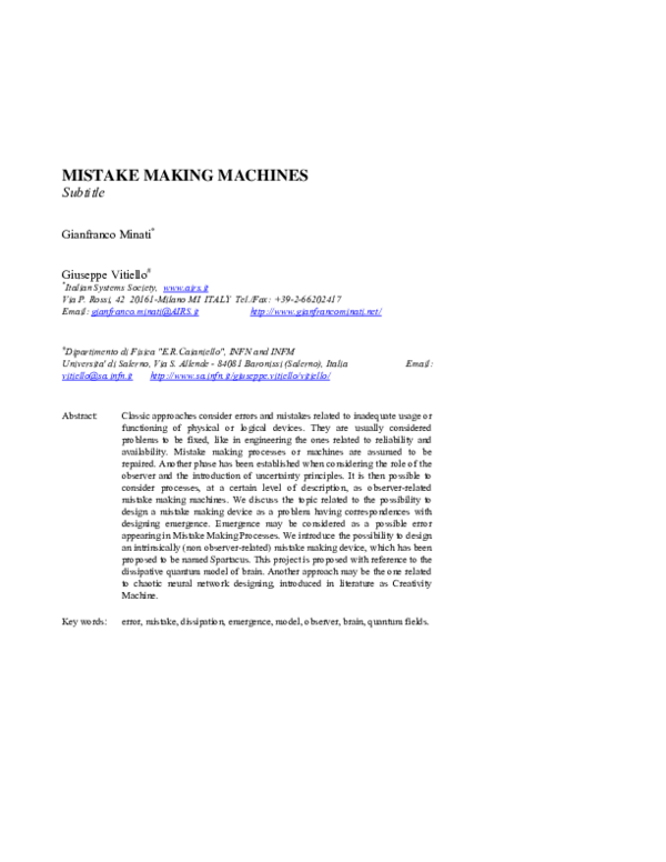 (PDF) Mistake Making Machines