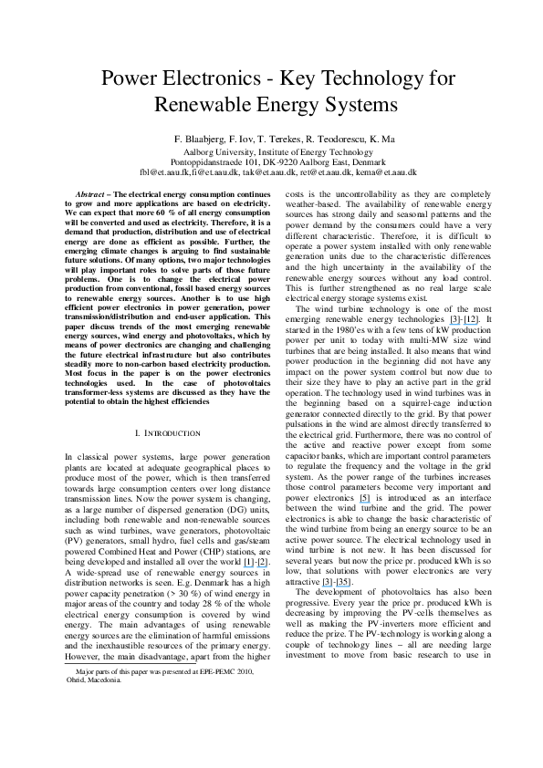 (PDF) Power electronics - key technology for renewable energy systems