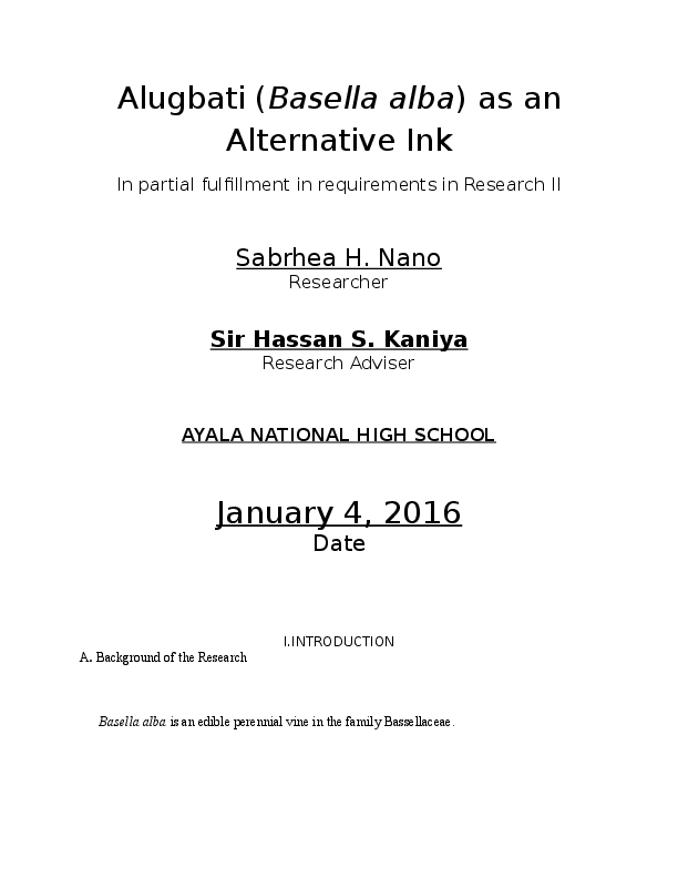 Theoretical framework of alugbati as an alternative ink picture