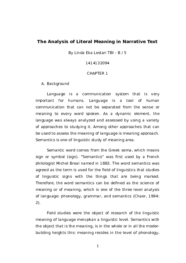 (DOC) The Analysis of Literal Meaning in Narrative Text Lindaeka