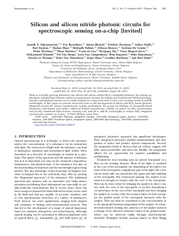 (PDF) Silicon and silicon nitride photonic circuits for spectroscopic ...