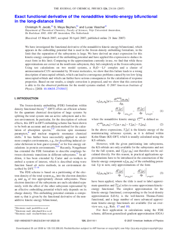 (PDF) Exact functional derivative of the nonadditive kinetic-energy ...