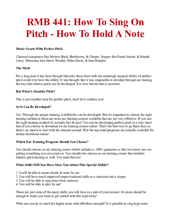 PDF) RMB 441: How To Sing On Pitch - How To Hold A Note Music Greats