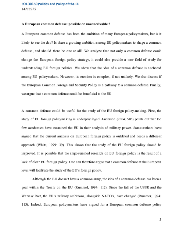 (PDF) A European common defense: possible or unconceivable